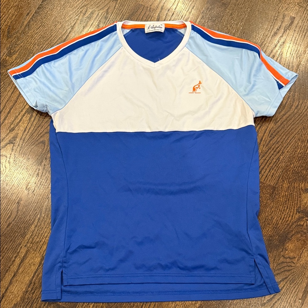 Men’s 48 Australian tshirt Le Coq Sportif Blue and White mens large used